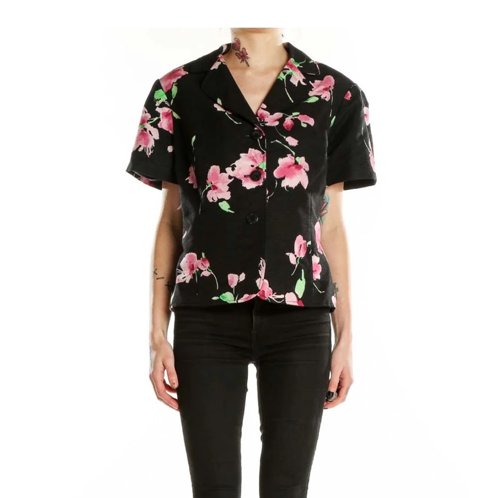 ST JOHN Cropped Floral Button Up Jacket / Size 8 /